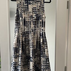 Vince Camuto Navy and Cream Geometric Midi Dress